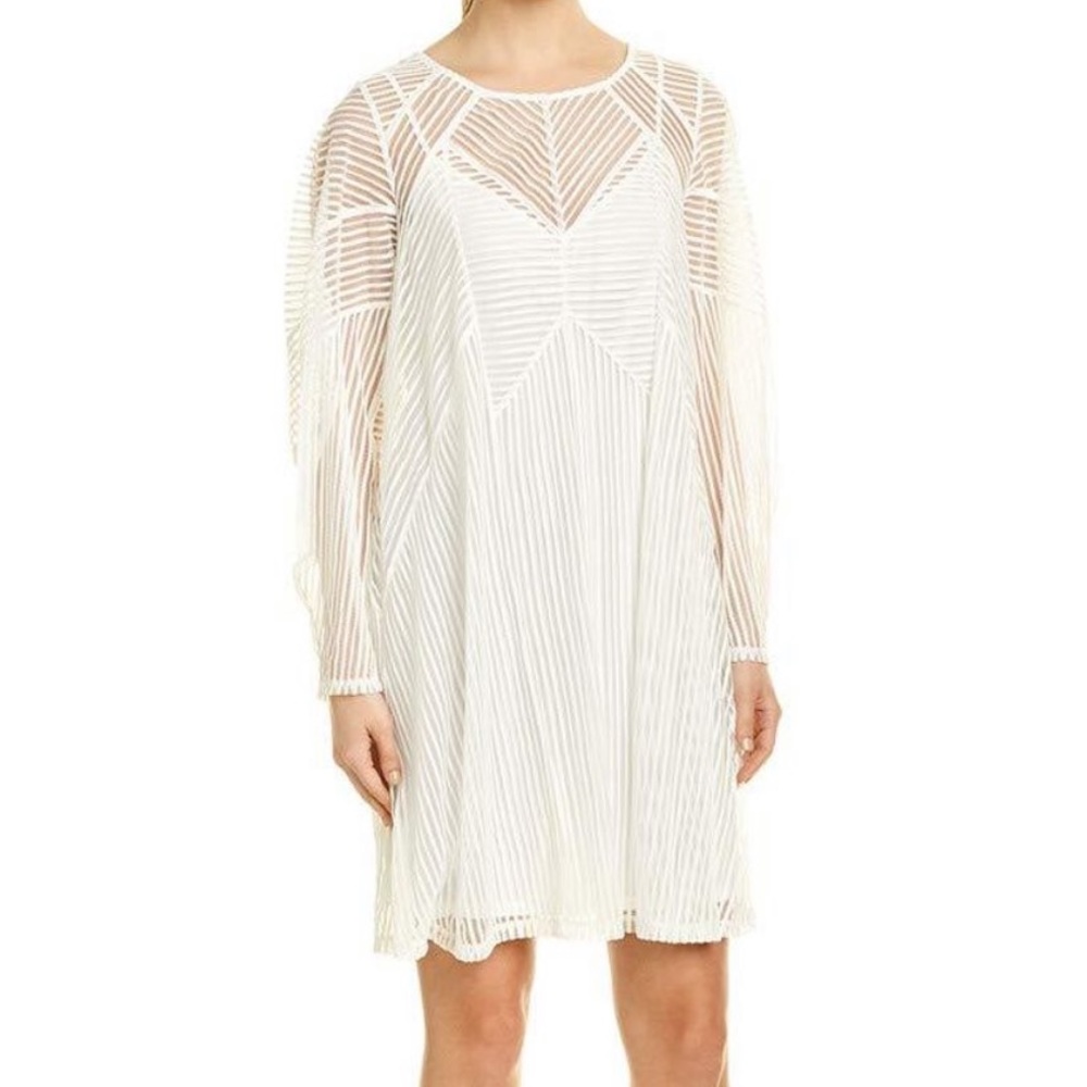 NWT BCBG Striped Mesh Shift Dress Optic White - M